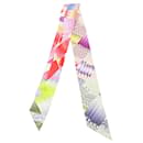 Hermès White Ex Libris Kyoto Marble Silk Twilly Scarf