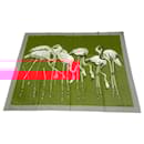 Hermes Red / Purple Flamingo Print Large Cotton Pareo Scarf - Hermès