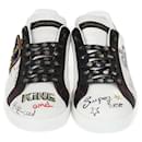 Dolce & Gabbana White Leather Printed Portfolio Low Top Sneakers