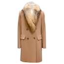Fleurette Tan Fox Fur Trimmed Wool Coat - Autre Marque