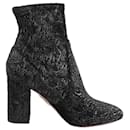 AQUAZZURA Heeled Velvet Ankle Sock Boots Tonal Baroque Tapestry in Black, Size 35.5 EU - Aquazzura