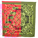 HERMES Carré 90 Écharpe "Eperon dor" Soie Rouge Auth SW1685 - Hermès