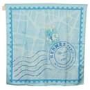 HERMES Carré 90 Écharpe "de passage à Paris" Soie Bleu Clair Auth SW1828M - Hermès