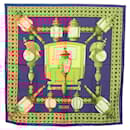 Foulard HERMES Carré 90 ""FEUX DE ROUTE"" Soie Bleu Auth ar13764 - Hermès