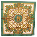 HERMES Carré 90 Écharpe "LES TUILERIES" Soie Verte Auth BA6854 - Hermès