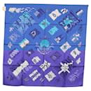 Foulard HERMES Carré 90 ""PAVOIS"" Soie Bleu Auth SW1825M - Hermès