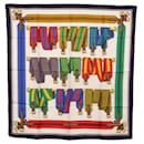 Foulard en soie HERMES Carré 90 ""J.METZ"" Marine Auth BA7837 - Hermès