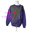 Vintage Kansai Wool Sweater Abstract Purple red Green M - Autre Marque
