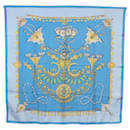 Foulard HERMES Carré 90 ""PARURES DES SABLES"" Soie Bleu Auth am9988 - Hermès