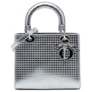 Dior Silver Medium Metallic Patent Microcannage Lady Dior
