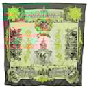 Foulard HERMES Carré 90 ""SANSSOUCY"" Soie Verte Auth BA9452 - Hermès