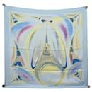 NEUF FOULARD HERMES LA TOUR EFFEIL S'ENVOLE CARRE 90 CM EN SOIE BLEUE SCARF - Hermès