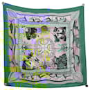FOULARD HERMES LA VIE DU GRAND NORD HONORE CARRE 90 CM SOIE BLEU SILK SCARF - Hermès