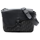 Dior Black Medium Oblique Canvas and Grained Calfskin Saddle Messenger Bag with Flap