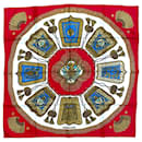 Hermès Red Poste et Cavalerie Silk Scarf 90