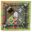 HERMES Carré 90 Écharpe "LE CARNAVAL DE VENISE" Soie Kaki Auth hk3250 - Hermès