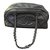 Chanel Luxury Ligne Bowler Black Lammfell mit silbernen Ketten Schwarz Leder  ref.17261