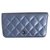 Cartera pequeña con cremallera de Chanel en cuero azul gris caviar  ref.20313