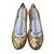 TORY BURCH GOLD Brand Huarache Logo Ballet Metallic Woven Leather Flats  ref.20598