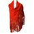 Hermès Foulard cachemire avec franges en cuir d'agneau Orange  ref.30891