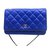 Wallet On Chain Chanel Blaue, gesteppte WOC Clutch-Tasche aus Lammleder  ref.35301
