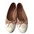 Chanel Ballerinas White Beige Patent leather Cloth  ref.36167