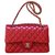 Timeless Chanel Colgajo clásico medio forrado Roja Cuero  ref.39508