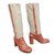 Robert Clergerie Boots Beige Caramel Leather Cloth  ref.47816