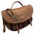FENDI Brown Leather / Tobacco Pequin Stripe Canvas Top Handle Saddle Messenger Cloth  ref.58262