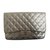 Timeless Chanel Saco de Flap Jumbo Metálico Prata Pele de cordeiro  ref.64207