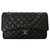 Timeless Chanel Klassisches mittelschwarzes irisierendes Kaviarleder mit glänzender grauer Kette  ref.65208