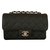 Timeless Chanel mini Single flap with Shiny Silver chain Black Leather  ref.65214
