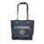 Chanel Sac Deauville Toile Métal Doré Bleu Marine  ref.76038