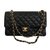Chanel saco médio com aba revestida de caviar Preto Couro  ref.76707