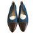 Chanel classic denim and leather flats EU 37 Brown Blue  ref.81153
