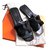 Oran Hermès Sandali di visone nero di visone Pelliccia  ref.84115