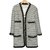 Chanel longa ecru e jaqueta de tweed de lã preta, Por volta de 1990/95 Preto Fora de branco Seda  ref.86318