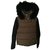 Maje Daunenjacke mit Lederärmeln und Kapuze aus schwarzem Fell Khaki Tuch  ref.86960