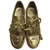 Chanel Lace ups Dourado Couro  ref.88184