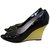 Russell & Bromley Patent Peeptoes with silver wedge Black Silvery Patent leather  ref.89369