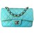 Timeless Chanel Light Blue Classic Quilted Lambskin Mini Flap with Silver Chain Leather  ref.92355