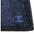 Chanel Grand Châle Coton Cachemire Laine Noir Bleu clair Bleu foncé  ref.92863
