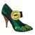 Zapatos de marca PRADA "Raso Ricamo" color Mango + giallo Verde  ref.107485