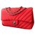 Chanel Sac à rabat classique intemporel chevron Tissu Rouge  ref.113395