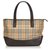 Burberry Plaid Canvas Handbag Brown Multiple colors Beige Leather Cloth Cloth  ref.114039