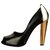 Pierre Hardy Black and gold patent peeptoes Golden Patent leather  ref.115405