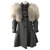 Louis Vuitton Manteau de laine capelet de renard blanc Fourrure Gris  ref.117120