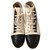 Chanel botas Preto Bege Couro Lã  ref.117598