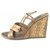Sandale compensée à bride en cuir marron Louis Vuitton  ref.120106
