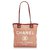 Chanel Pink Mini Deauville Tote Red Leather Cloth Cloth  ref.120710